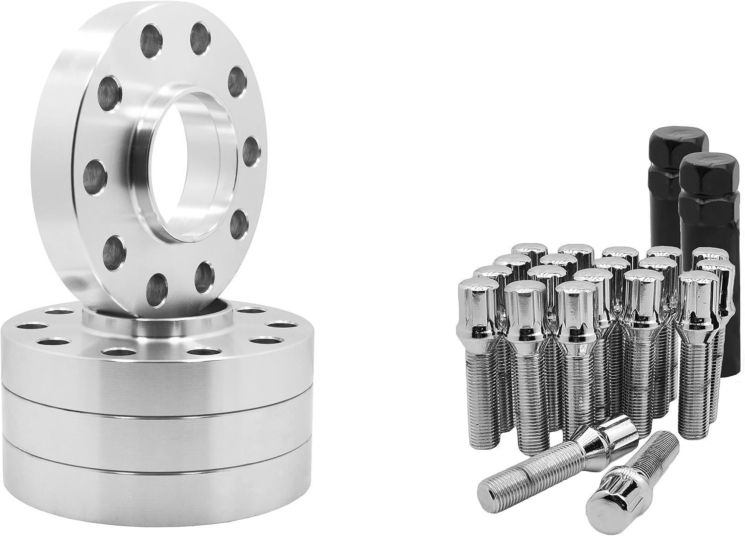 4 Pc 5x112 MM Hub Centric 25 MM Wheel Spacers 66.6 Wheel Bore + Chrome M14x1.5 Conical Spline Tuner Bolts Aftermarket Wheels Works with Audi 2009 + A4 A5 A6 A7 A8 S4 S5 S6 S7 + More