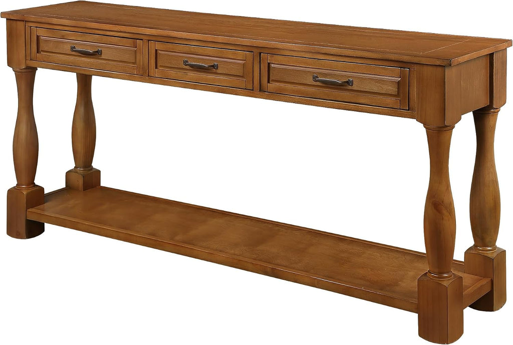 Merax Retro Entryway Table with 4 Drawers, Console Table with Open Storage Shelf for Entryway, Wood Side Table with Thick Legs for Living Room Bedroom, Brown