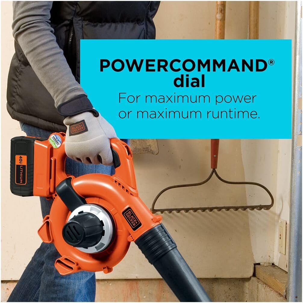 BLACK+DECKER Leaf Blower Cordless with Battery and Charger, POWERCOMMAND 40V MAX 90 CFM Variable Speed Up to 120 MPH, Battery Leaf Blower, Hard Surface and Yard Sweeper (LSW36)