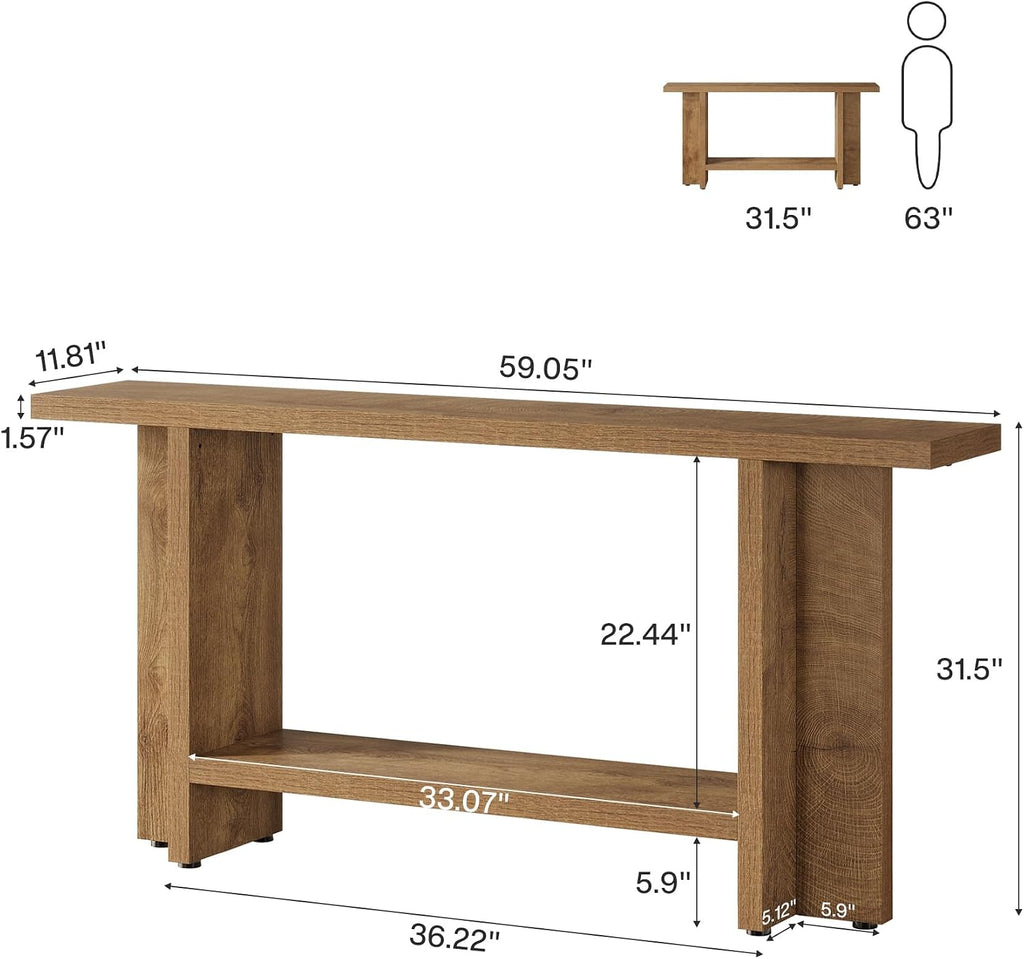 Tribesigns 59' Farmhouse Entryway Console Table, 2-Tier Narrow Long Couch Table Behind Sofa for Living Room, Hallway, Entrance, Foyer