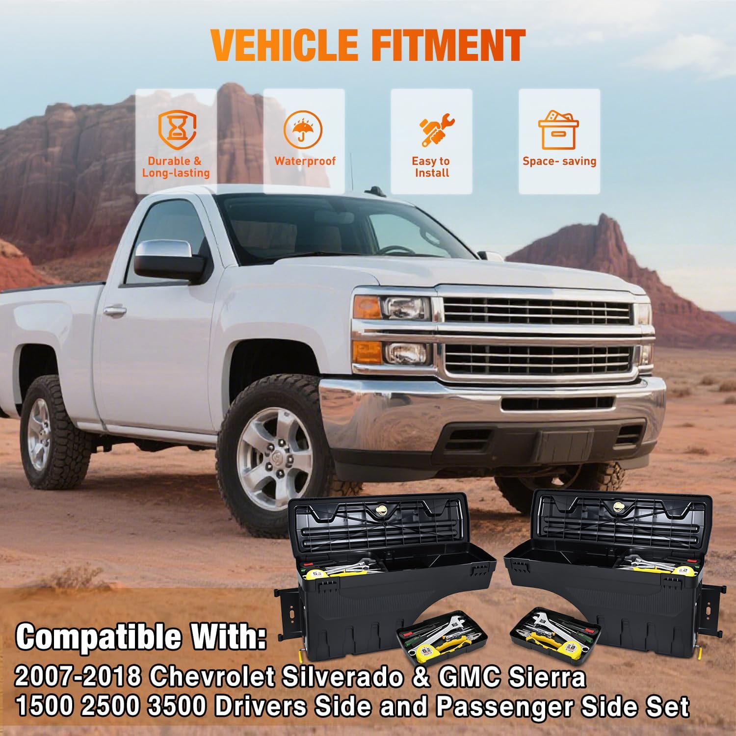Nilight Truck Bed Tool Box Driver Side & Passenger Side Truck Toolbox Fit for Chevrolet Silverado GMC Sierra 1500 2500 3500 2007-2018 Swing Case Truck Bed Storage Box w Lockable Lid Wheel Well Toolbox