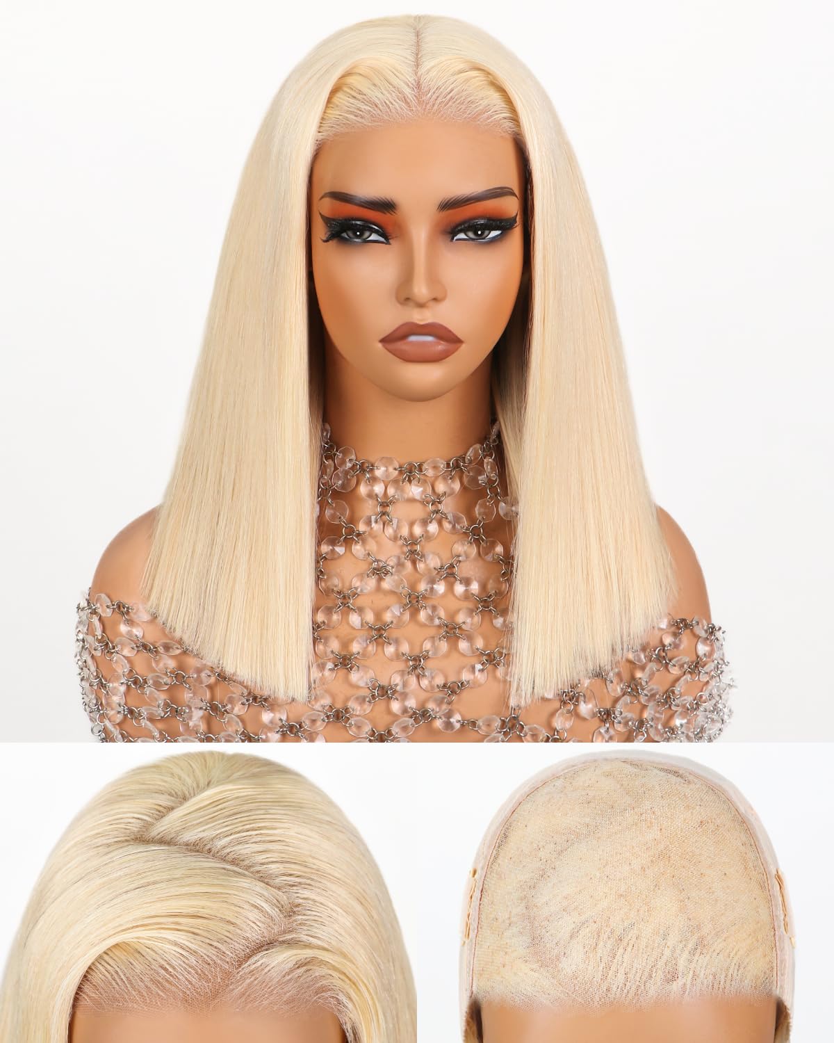 Arabella 5x6 Ready to Go Glueless Wigs Human Hair 210% Density 613 Blonde Bob Wig Human Hair 613 Lace Front Bob Wig Human Hair Pre-Cut Lace Glueless Wigs Human Hair 14inch