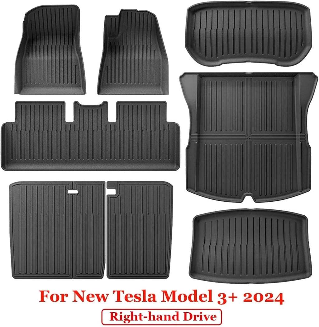 for 2024 2025 Tesla Model 3 Highland Floor Mats TPE All Weather Front Rear Cargo Liner Mat Waterproof Anti-Slip Accessories(2024 M3 8PCS RHD)