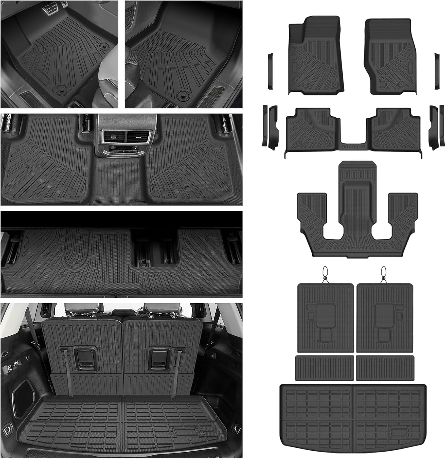 Floor Mats for Jeep Grand Cherokee L (6-Seater Without 2nd Row Center Console) 2021-2025 2026, All Weather Cargo Liner & Door Sill Guards for Grand Cherokee L Accessories, Car Accessories