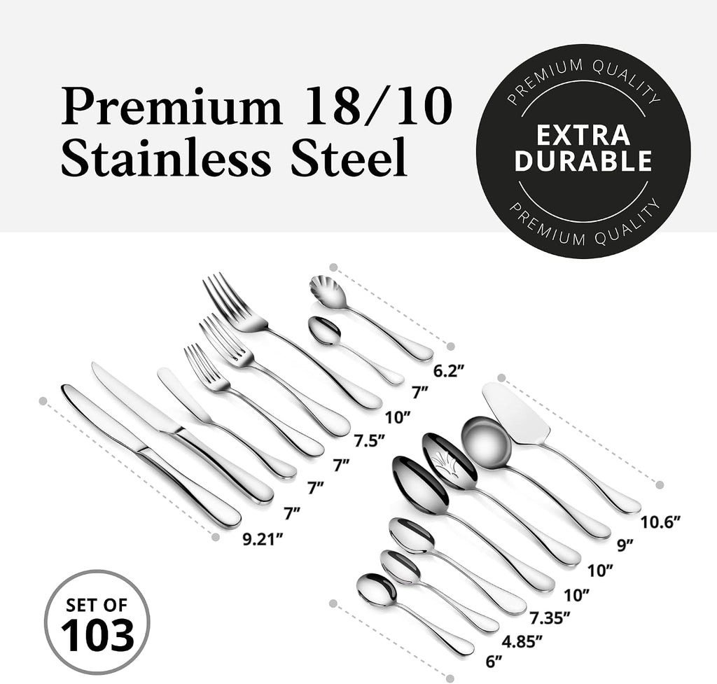Artaste 56457 Rain 18/10 Stainless Steel 103-Piece Flatware Set, Service for 12