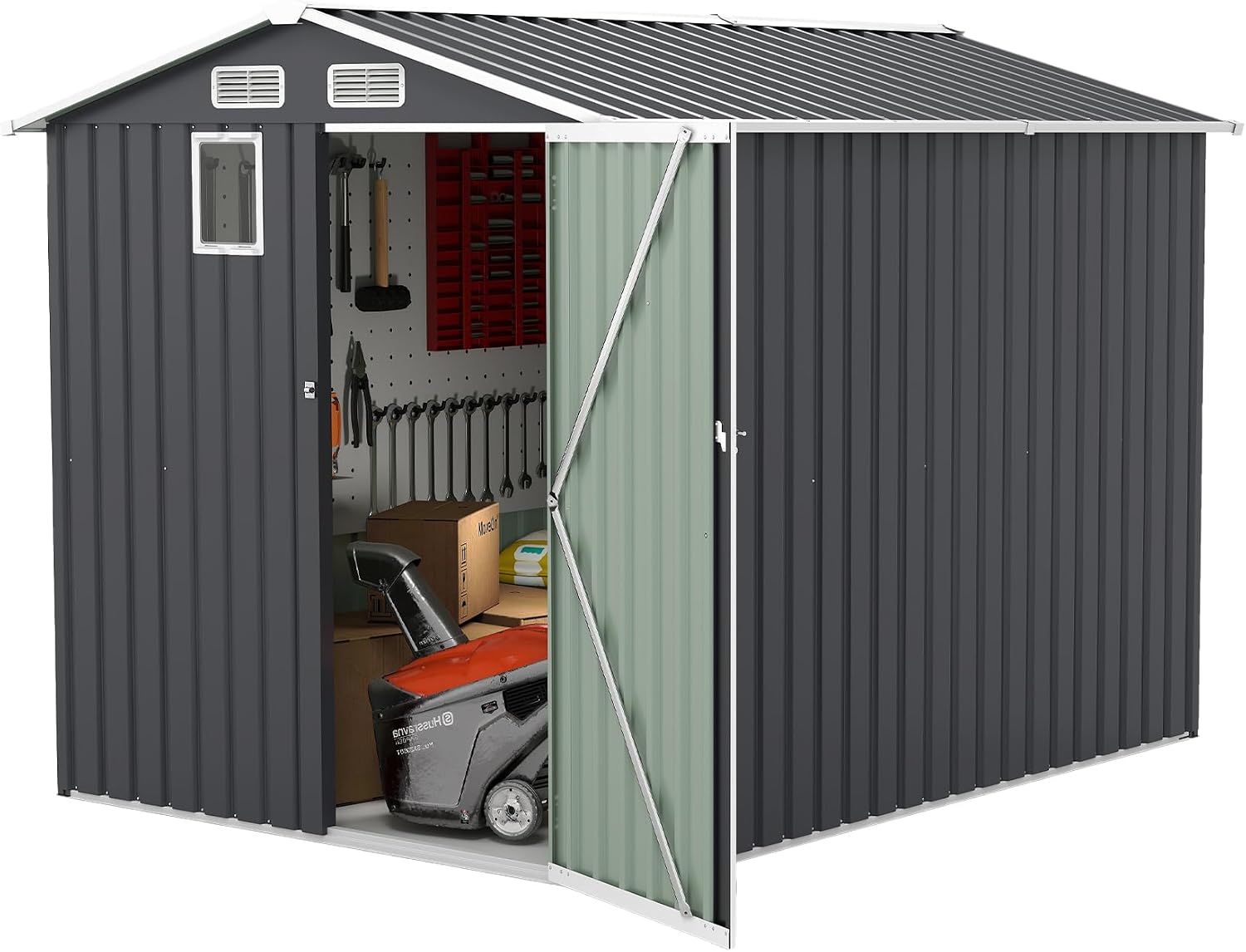 6x8FT Outdoor Steel Storage Shed, Compact Metal Tool Shed for Garden, Backyard, Patio, Utility, and Bike Storage,Dark Gray
