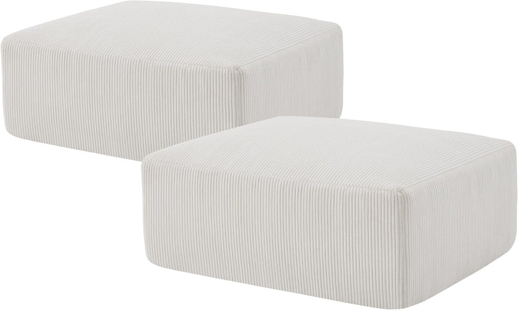 Gericco 113' Modular Sectional Couch, Cloud Boneless Sofa with Deep Seats, Upholstered Corduroy Square Stuffed Pouf, 2 Pcs 40 * 31 Inch Furry & Fluffy Movable Foot Stool for Living Room, Beige