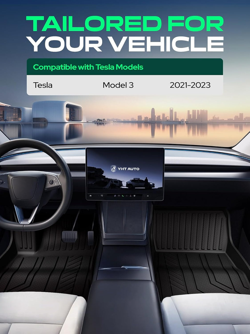 YHTAUTO for Tesla Model 3 Floor Mats 2023 2022 2021 Accessories, All Weather TPE Car Mats Carpet, Front Trunk Mat Rear Cargo Liner Storage Mat, Anti-Slip Waterproof Odorless