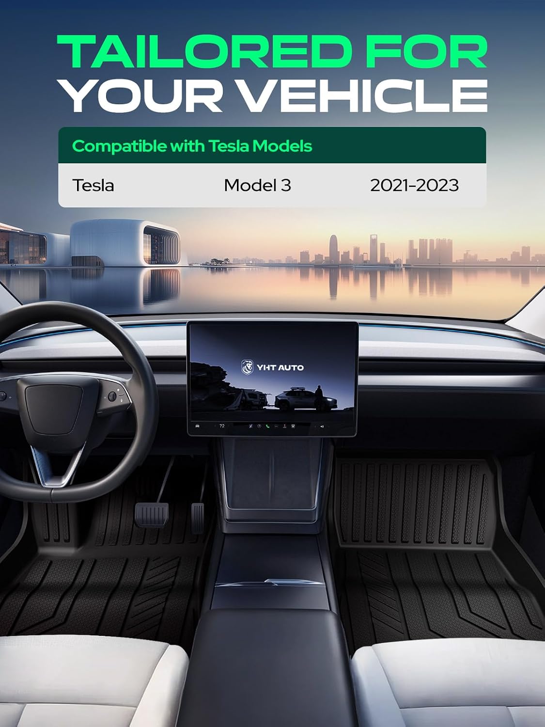 YHTAUTO for Tesla Model 3 Floor Mats 2023 2022 2021 Accessories, All Weather TPE Car Mats Carpet, Front Trunk Mat Rear Cargo Liner Storage Mat, Anti-Slip Waterproof Odorless