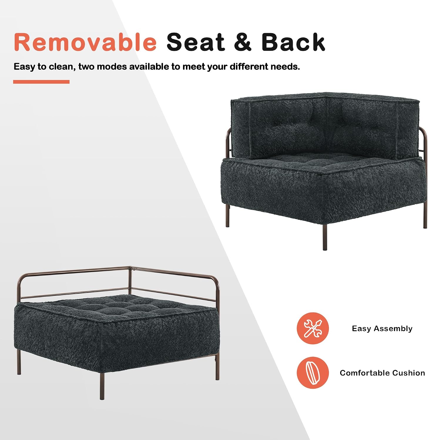 MCombo Modular Sofa Couch with Removable Cushion, Accent Sofa Chair, Upholstered Sofa for Living Room, Apartment, Office (Grey, Corner Seat)