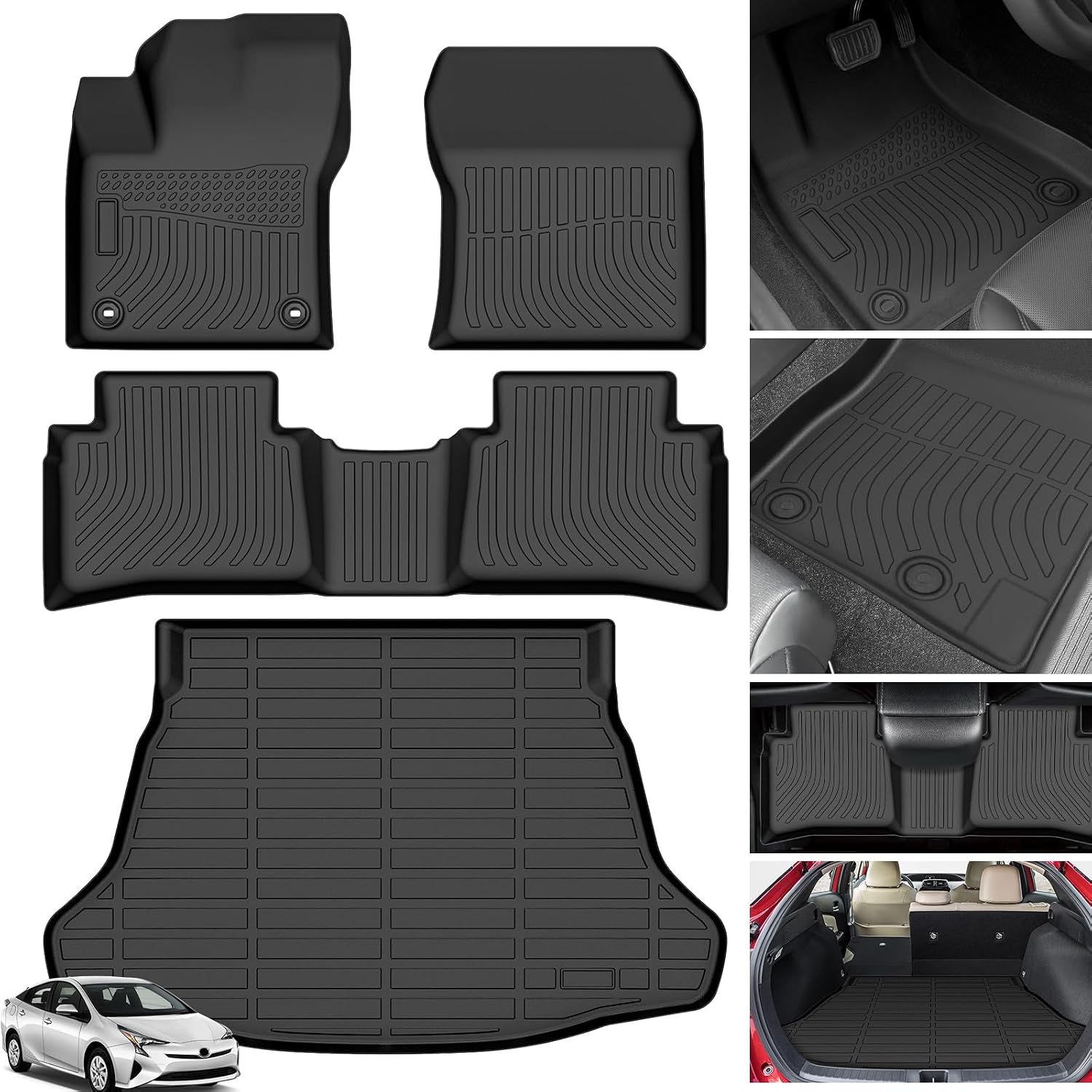 Floor Mats for Toyota Prius 2016-2022,(NOT for Prius c or Prius v),Custom Fit TPE All Weather Protection Floor Liners,Non-Slip Waterproof Cargo Liner,Car Accessories for Toyota Prius Prime