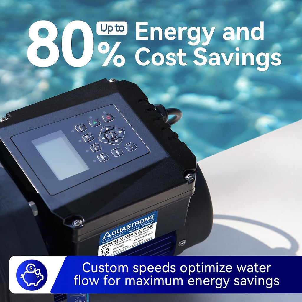 Aquastrong Variable Speed Pool Pump In/Above Pool Pump Energy Efficient High Flow Powerful Self Primming Swimming Pool Pumps with Filter Basket,Dark Black