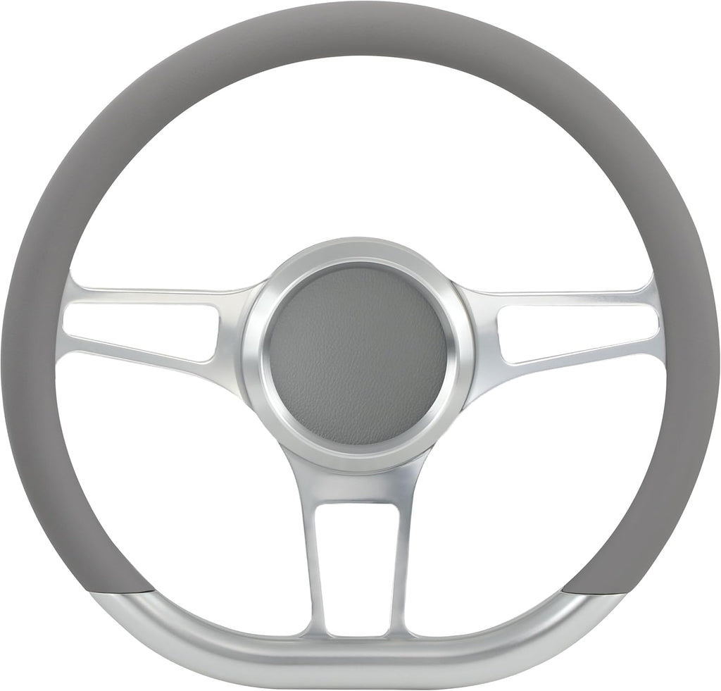 14'' Billet Half Wrap Steering Wheel with 9 Bolts 2'' Dish and Horn Button(Light Grey)
