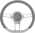 14'' Billet Half Wrap Steering Wheel with 9 Bolts 2'' Dish and Horn Button(Light Grey)
