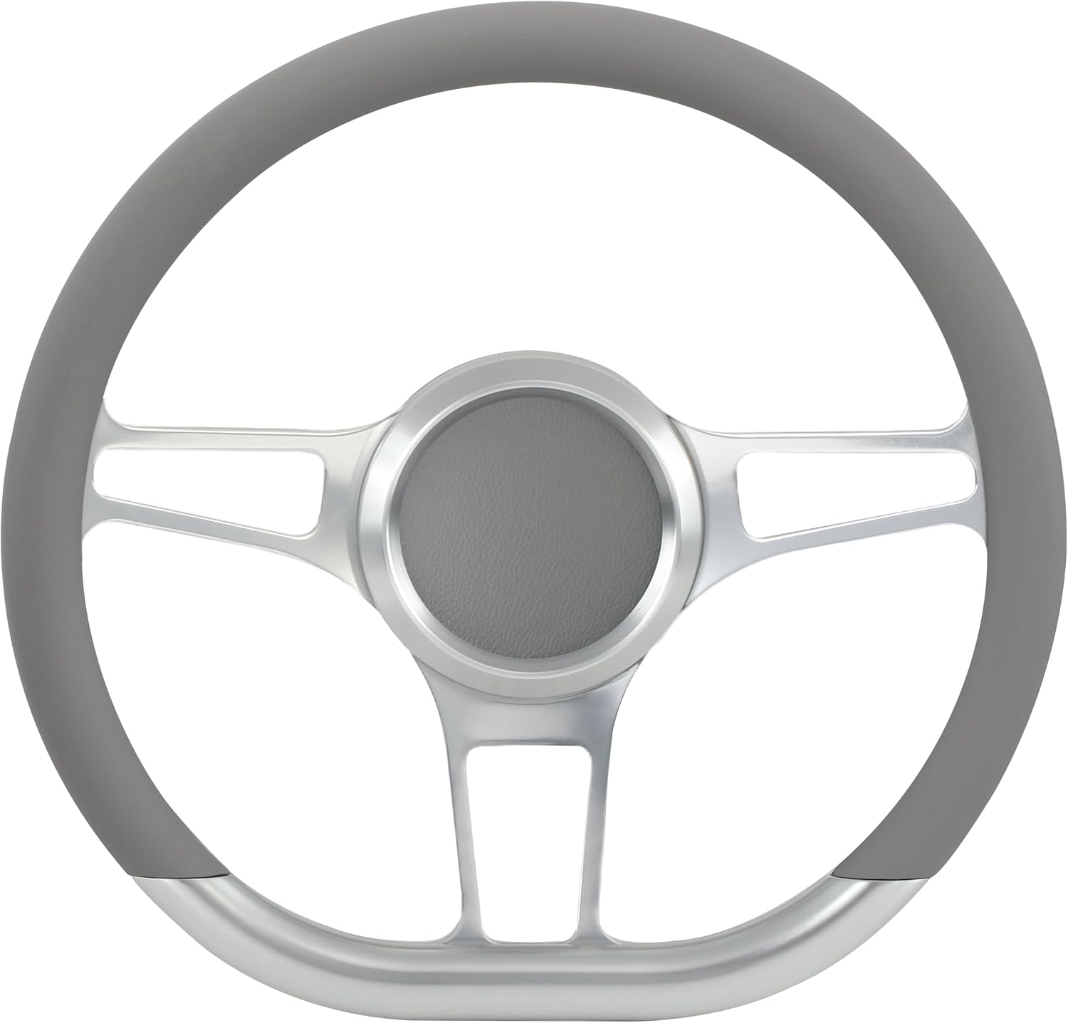 14'' Billet Half Wrap Steering Wheel with 9 Bolts 2'' Dish and Horn Button(Light Grey)