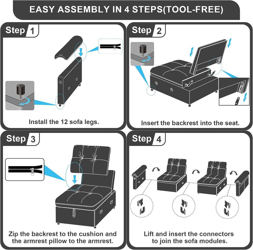 MAKIAAP Sleeper Sofa Bed, Queen Size Sofa Bed, Convertible Pull Out Couch with Adjustable Backrest, USB Port and Side Pockets, Modern 2 Seater Small Couches for Living Room, Space-Saving