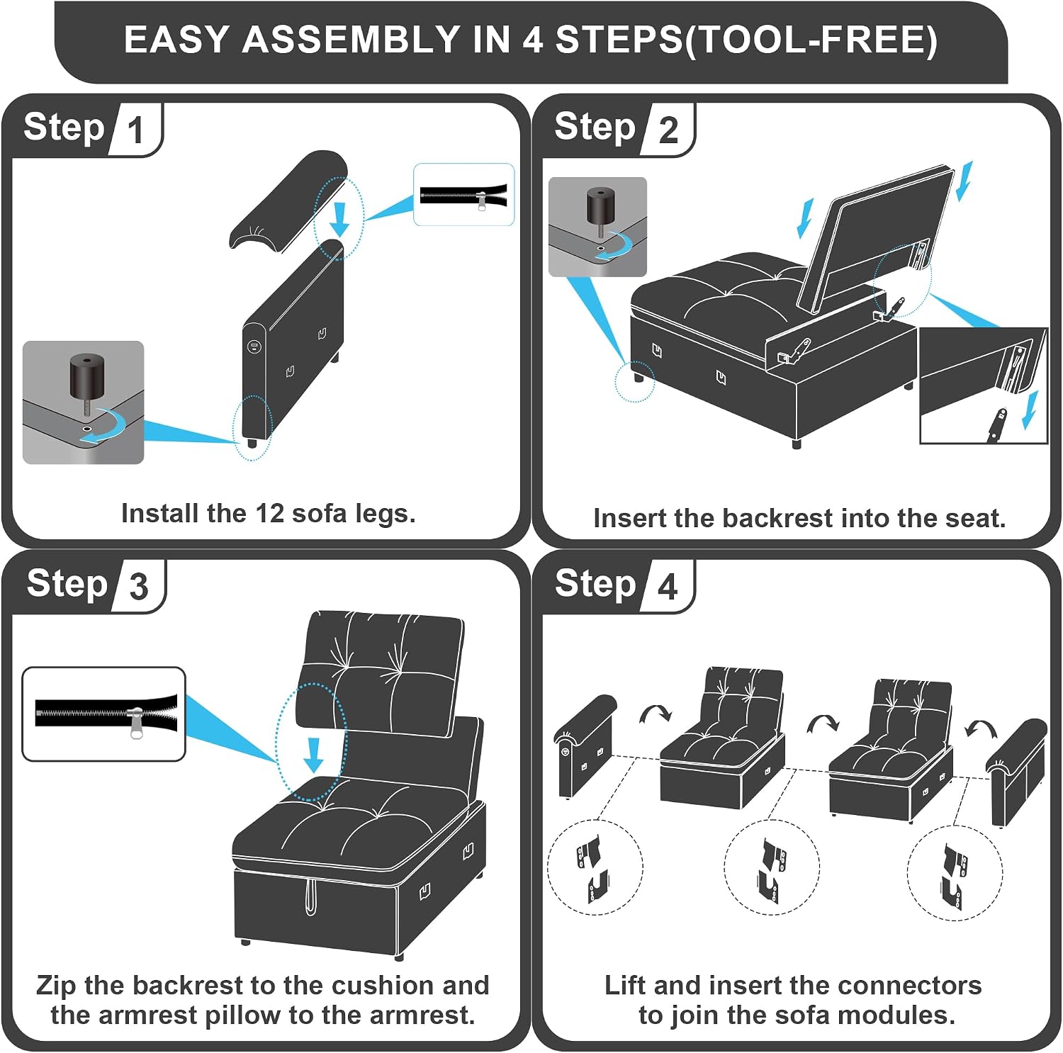 MAKIAAP Sleeper Sofa Bed, Queen Size Sofa Bed, Convertible Pull Out Couch with Adjustable Backrest, USB Port and Side Pockets, Modern 2 Seater Small Couches for Living Room, Space-Saving