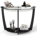 Giantex 2-Tier Glass Console Table, Half Moon Modern Entryway Table with Tempered Glass Top & Open Storage Shelf, Narrow Long Sofa Table for Living Room, Hallway, Foyer, Entrance (Black)