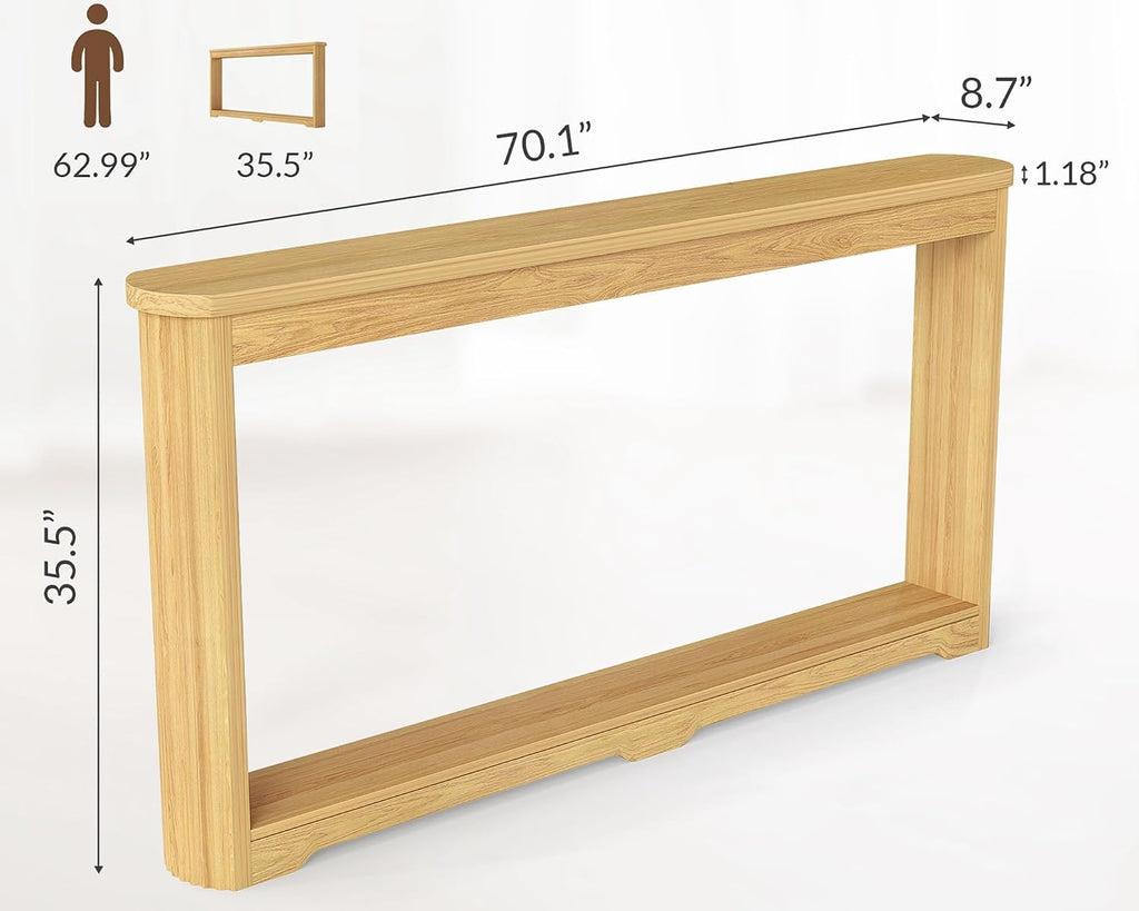 Rovibek Modern 70 Inch Entryway Table Narrow - Behind Sofa Table Narrow, 8 Inch Deep Console Table Behind Couch with Open Storage, Natural Entryway Tables for Hallway, Foyer, Living Room