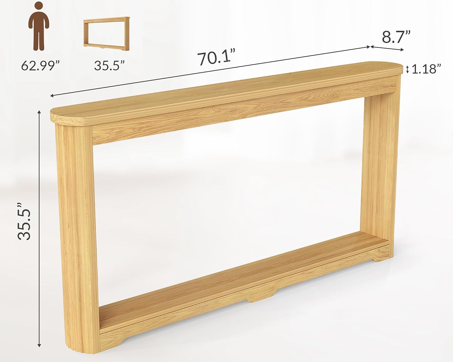 Rovibek Modern 70 Inch Entryway Table Narrow - Behind Sofa Table Narrow, 8 Inch Deep Console Table Behind Couch with Open Storage, Natural Entryway Tables for Hallway, Foyer, Living Room