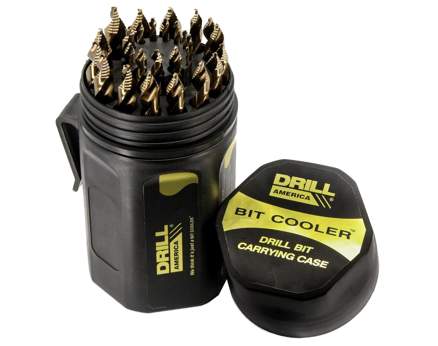 Drill America 29 Piece Cobalt Stepped Point Drill Bit Set in Round Case w/Gold Oxide Finish for Drilling Acrylic, Steel, Hard Metals, Sizes 1/16' to 1/2' x 64ths, GSC Series ZMGSC29J-PC
