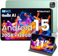 Azeyou 11 Inch Android 15 Tablet 20GB RAM 128GB ROM 1TB Expand, 8000mAh Octa-Core 5G Tablet, 1920x1200 HD IPS Display GPS Wi-Fi 6 Tablet, Widevine L1 Metal Green