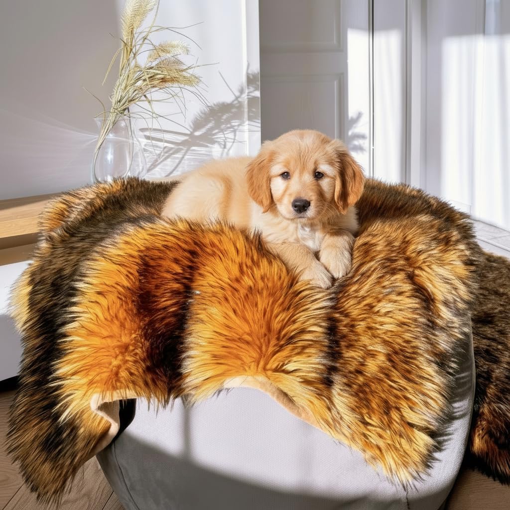 IHAPPYDOG Waterproof Faux Fur Dog Blanket – Pet Throw & Couch Protector for Sofa, Bed, Furniture – Plush Pup Cover for Small Medium Large Dogs – Machine Washable – Brown 60' x 50'