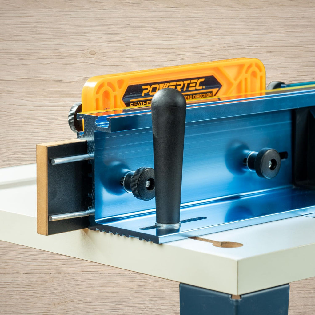 POWERTEC Router Table Fence Kit Deluxe System 3-3/8' Tall 24' Long, Router Table Top, Routing Tables for Woodworking w/Reversible Flip Stop, Dust Port, Adjustable Bit Guard, Featherboard - 71536