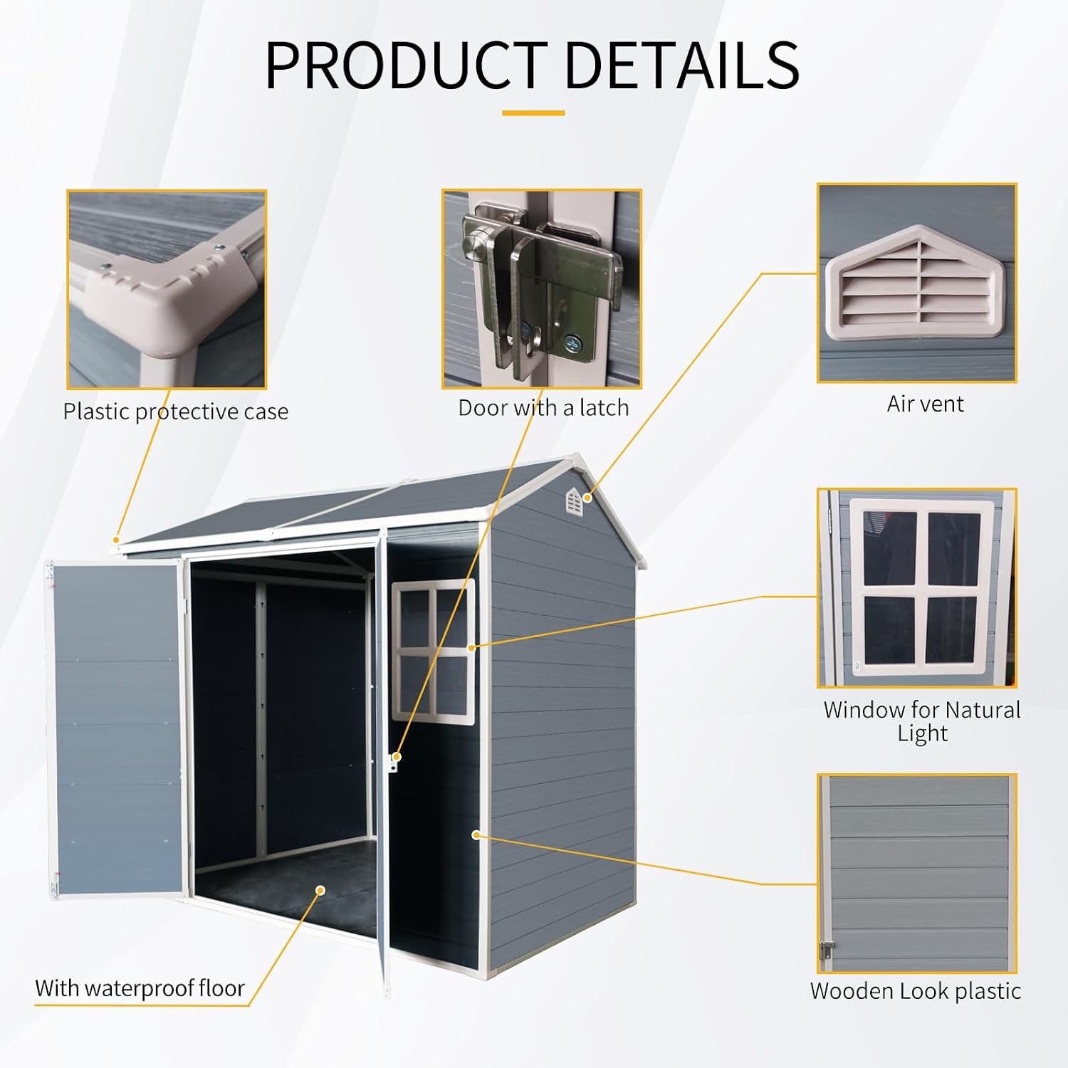 KEIKI 4x8 FT Outdoor Storage Shed Waterproof Resin Cabinet,Sloped Roof Polypropylene Frame with Two-Window and Double-Door for Patio Furniture Tools