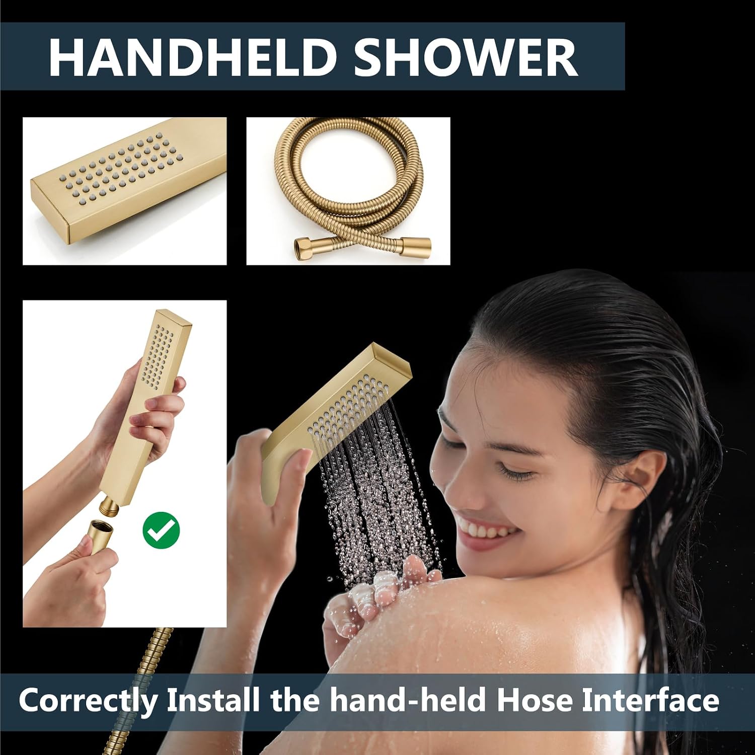 Aolemi Shower Faucet Set Rain Shower System with Handheld Spray Bathroom Shower Combo Rough-in Valve and Shower Trim Kit Included Brushed Gold 12 Inch Wall Mount Shower Head