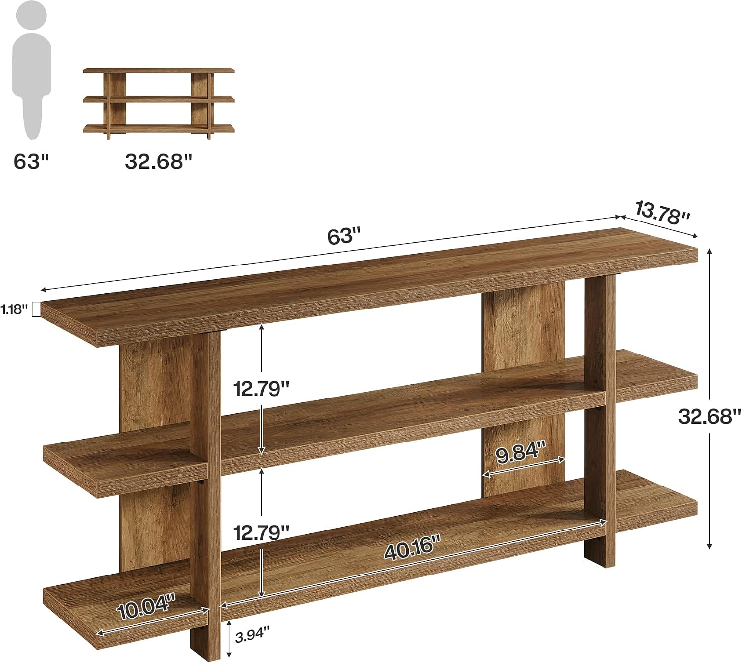 Tribesigns 63 Inches Long Console Table with Storage, Wooden Narrow Entryway Table with 3-Tier Shelf, Farmhouse Accent Foyer Sofa Furniture for Entryway, Living Room, Hallway