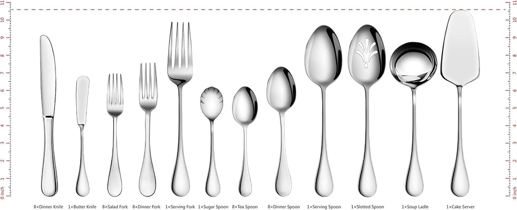 Artaste 56440 Rain 18/10 Stainless Steel 47-Piece Flatware Set, Service for 8