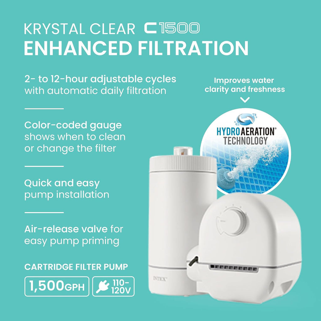 INTEX 26743EP Prism Frame Above Ground Swimming Pool Set: 18ft x 48in – Includes 1500 GPH Cartridge Filter Pump – Removable Ladder – Pool Cover – Ground Cloth