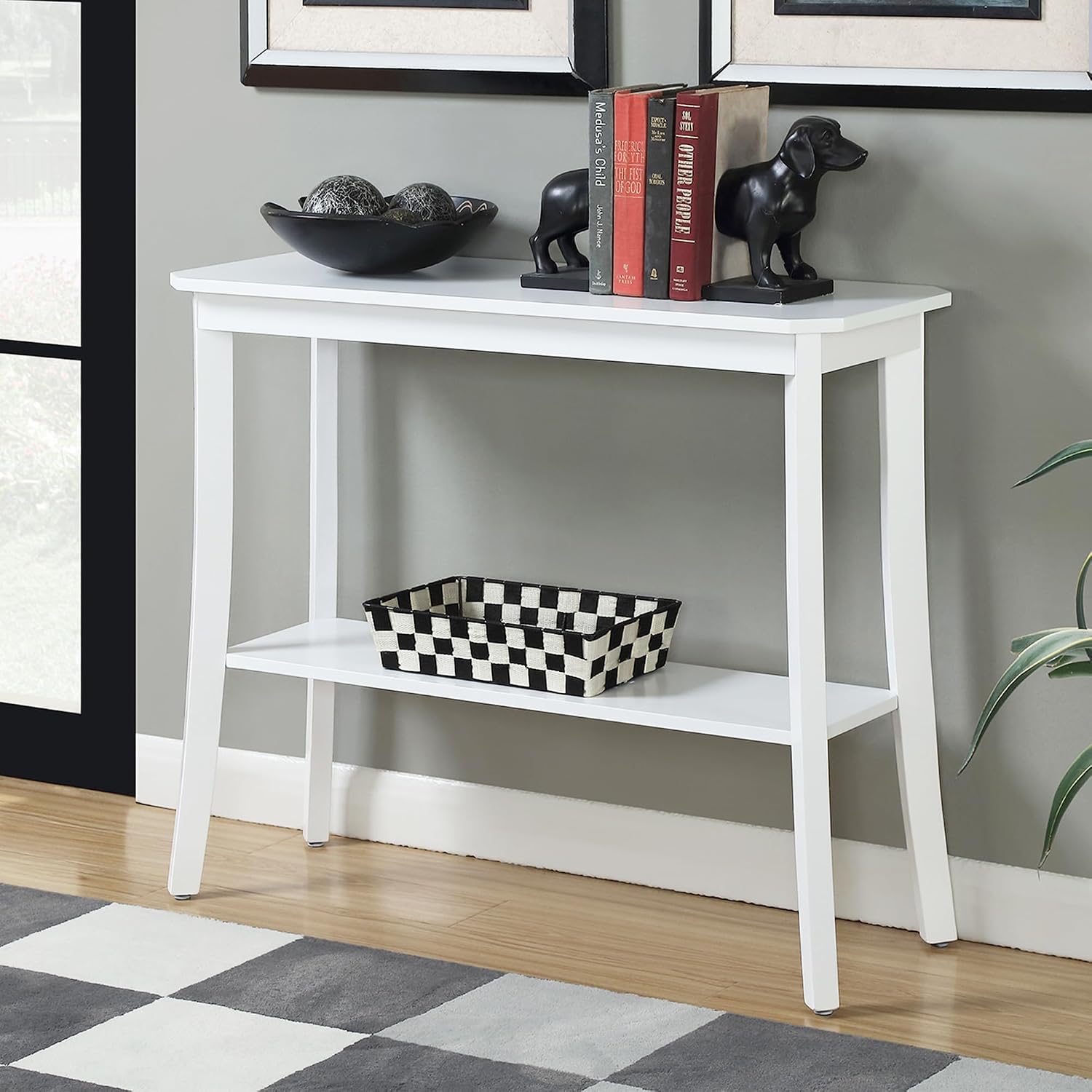 Pemberly Row Console Table, 30' H x 14' W x 38' D, MDF Wood, White Finish, Bottom Shelf for Storage or Display, Easy Assembly, Timeless Design for Living Room or Entryway Decor