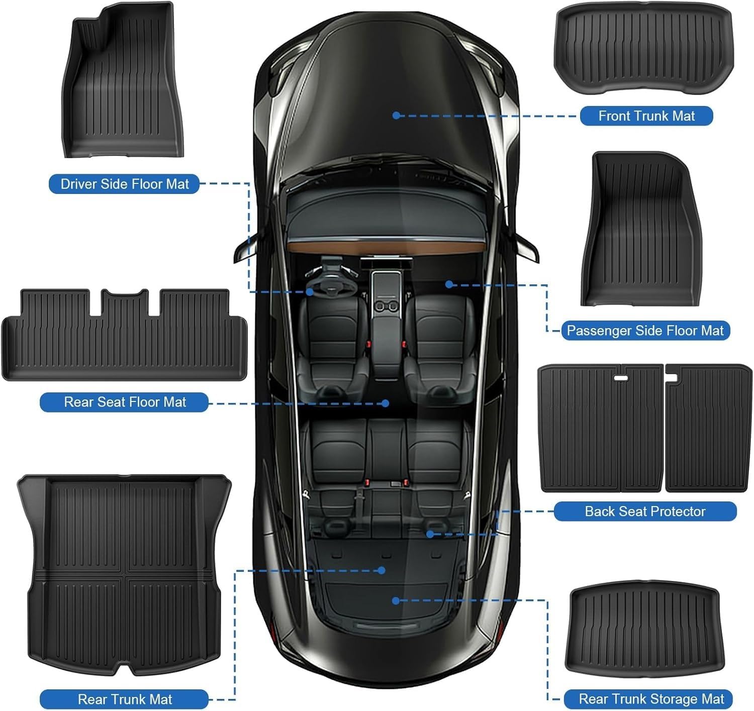 Compatible with Tesla Model 3 2024 2025 2026 Floor Mats Cargo Liner WP Anti-Slip Trunk Mat TPE Pad Left/Right Hand Rubber(8pcs LHD)