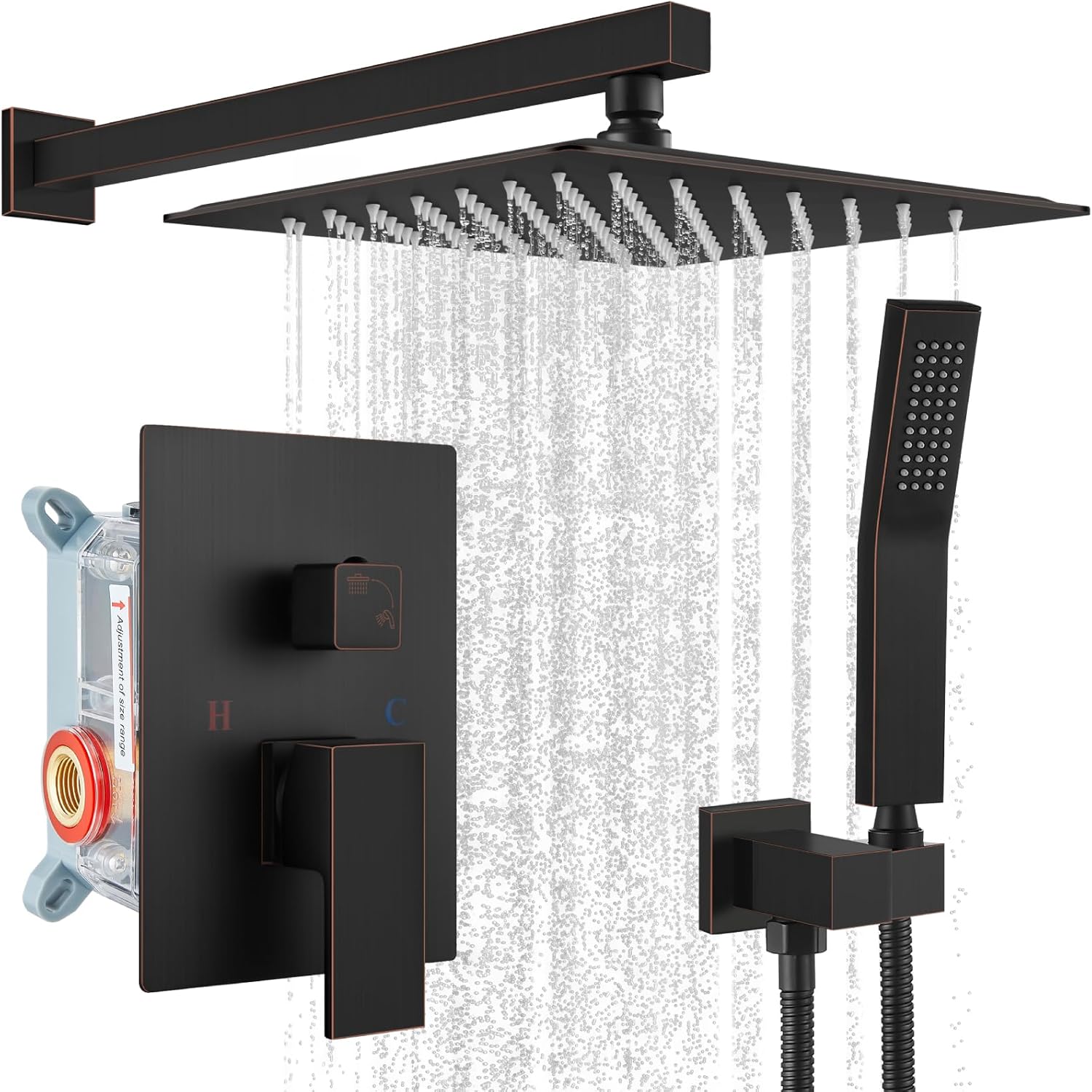 gotonovo Rainfall Bathroom Shower System Rain Shower Head and Handle Set Wall Mounted Shower Complete Combo Solid Brass Pressure Balancing Shower Mixer Valve 10 Inch Oil Rubbed Bronze