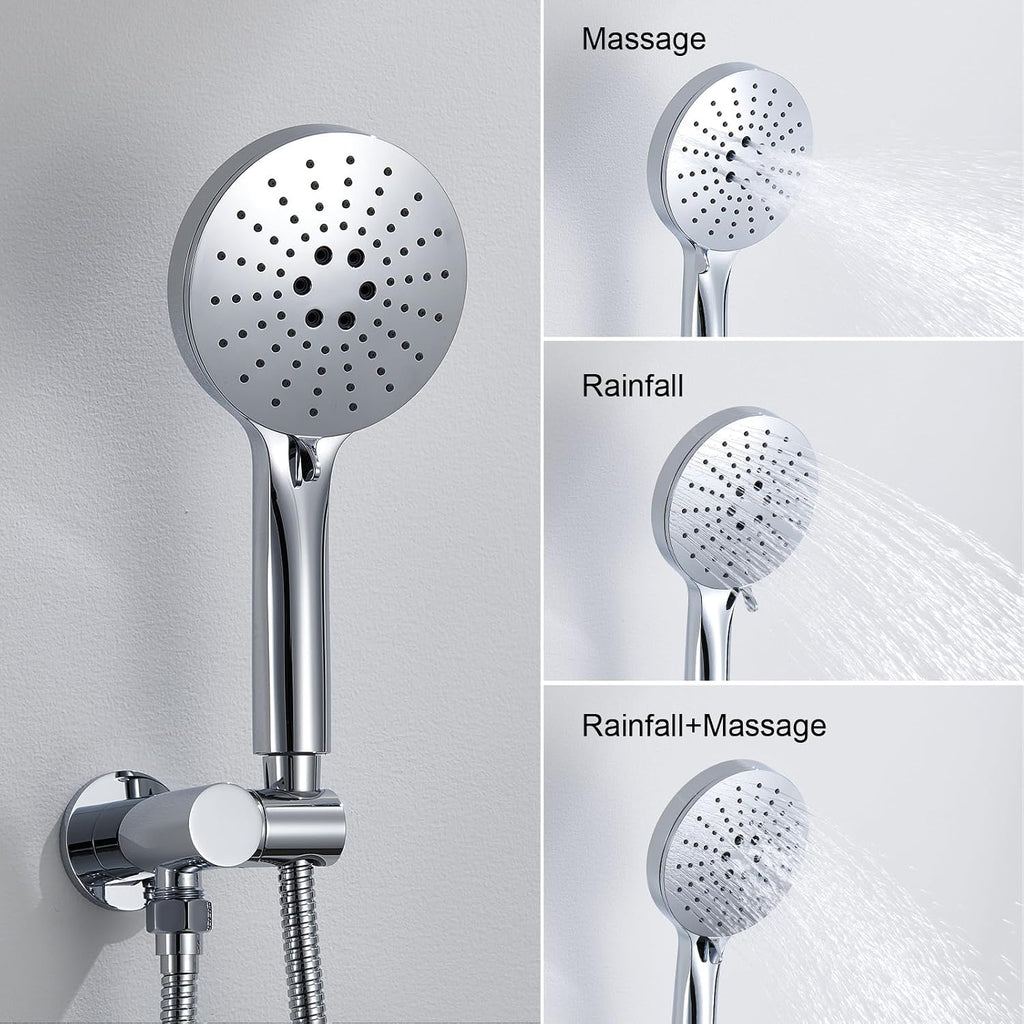 Iriber Shower System Wall Mounted Shower Faucet Mixer Set with Luxury High Pressure Shower head and 3-Setting Handheld, Bathroom Shower Trim Kit Contain Pressure Balance Valve,Polished Chrome