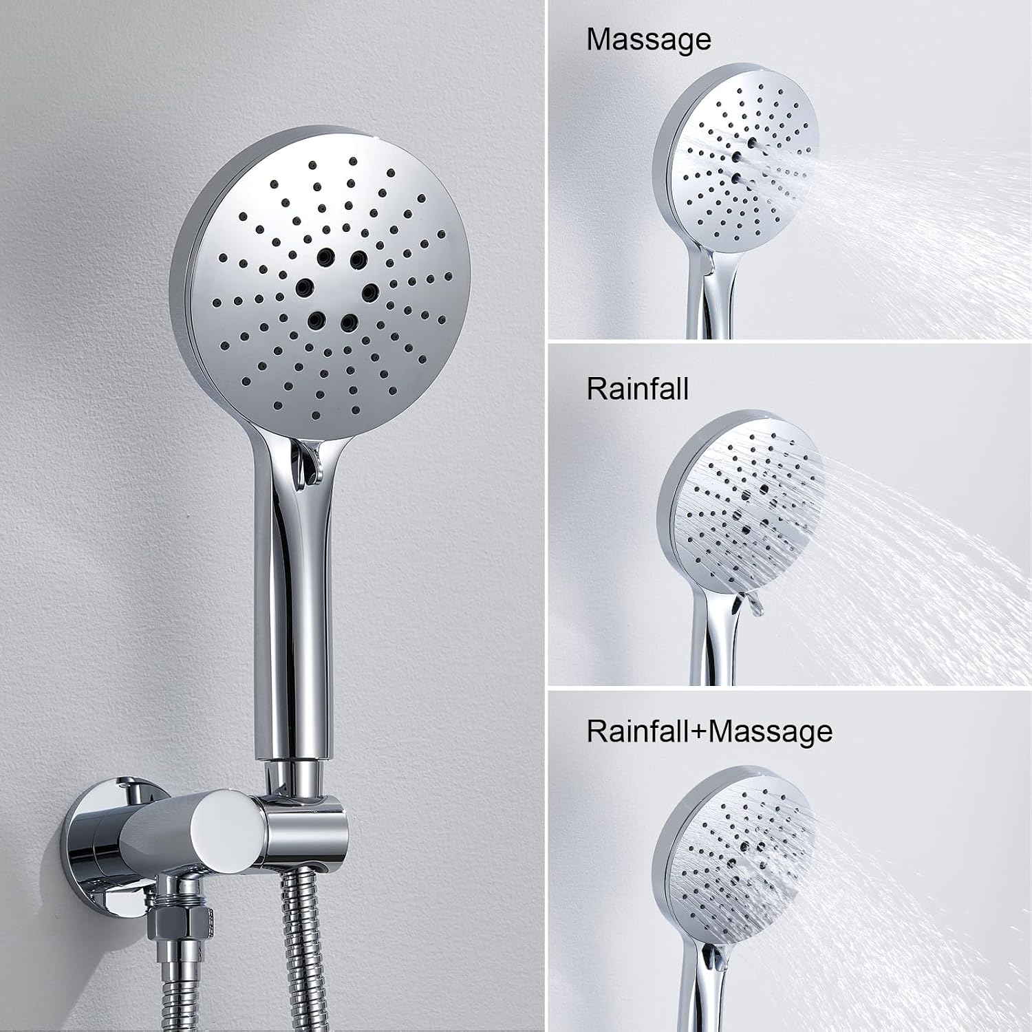 Iriber Shower System Wall Mounted Shower Faucet Mixer Set with Luxury High Pressure Shower head and 3-Setting Handheld, Bathroom Shower Trim Kit Contain Pressure Balance Valve,Polished Chrome