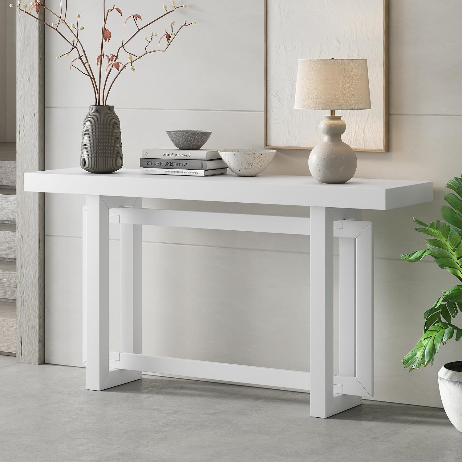 Merax 60 in White Console Table, White Entryway Table Wood Minimalism Industrial Style Sofa Table Entryway Table Side Table Display Table for Entry Way, Hallway, Couch, Living Room, Foyer