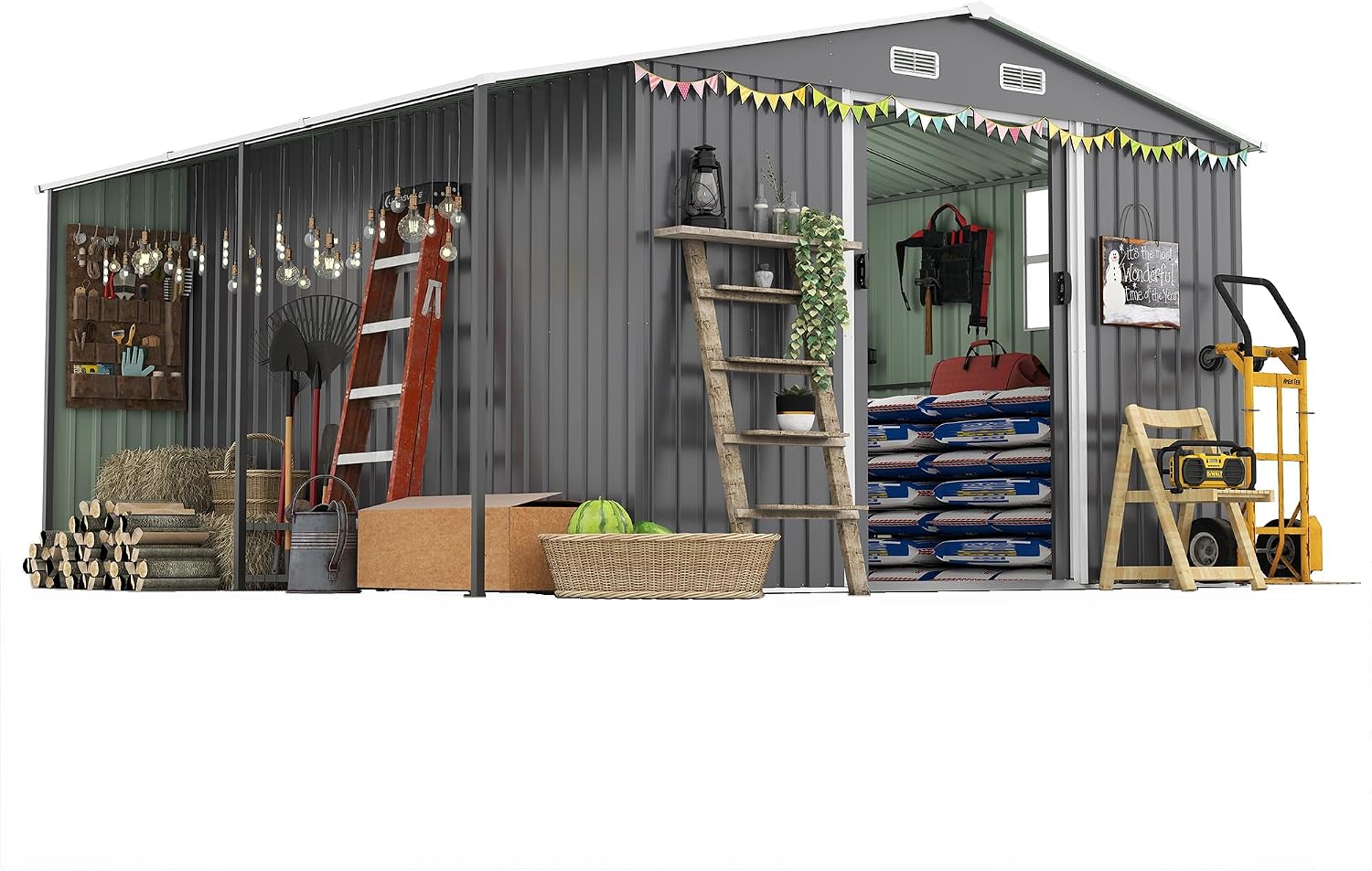 KEIKI 10x12 FTOutdoor Storage Shed, Extra Large Metal Shed with Lockable Doors, Windows, Outside Steel Tiny House Ideal for Garden, Backyard, Patio Utility, Tool Storage, Chicken Coops, Dark Gray