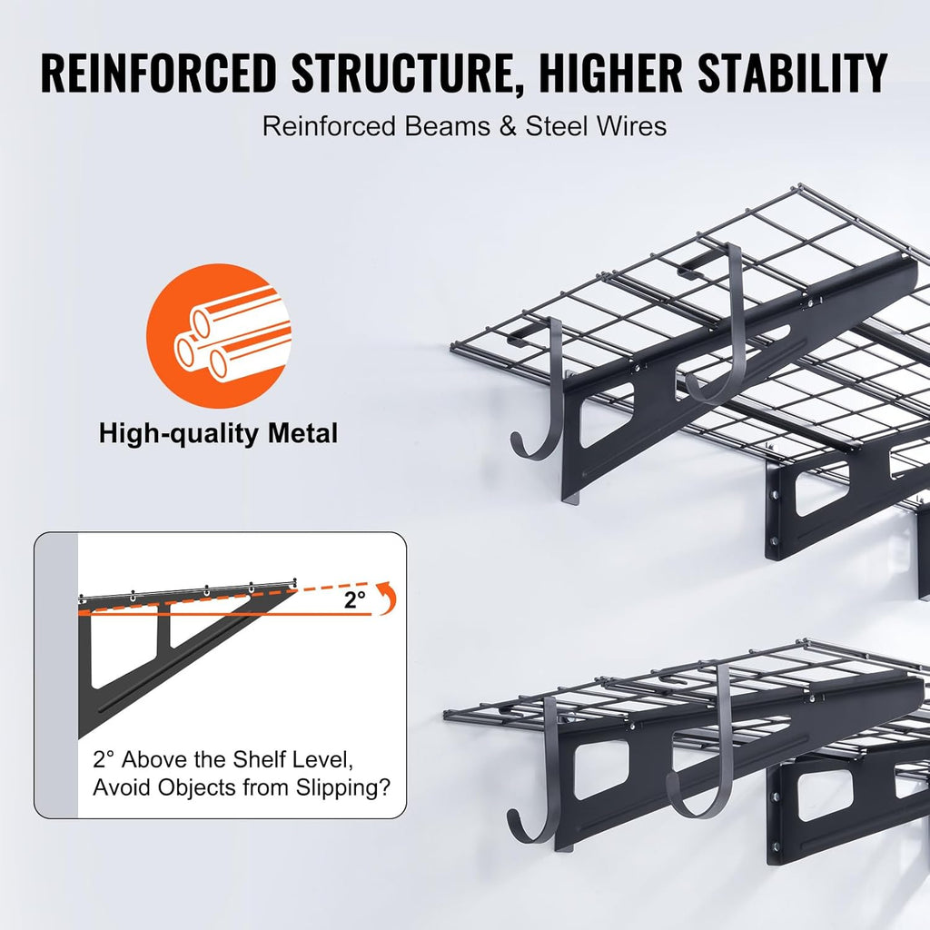 VEVOR 2 x 6 ft Garage Shelving Wall Mounted, 2 Pack Heavy Duty Wall Shelves 1000lbs Capacity, Garage Storage Rack Floating Shelves for Shop, Shed, Storage