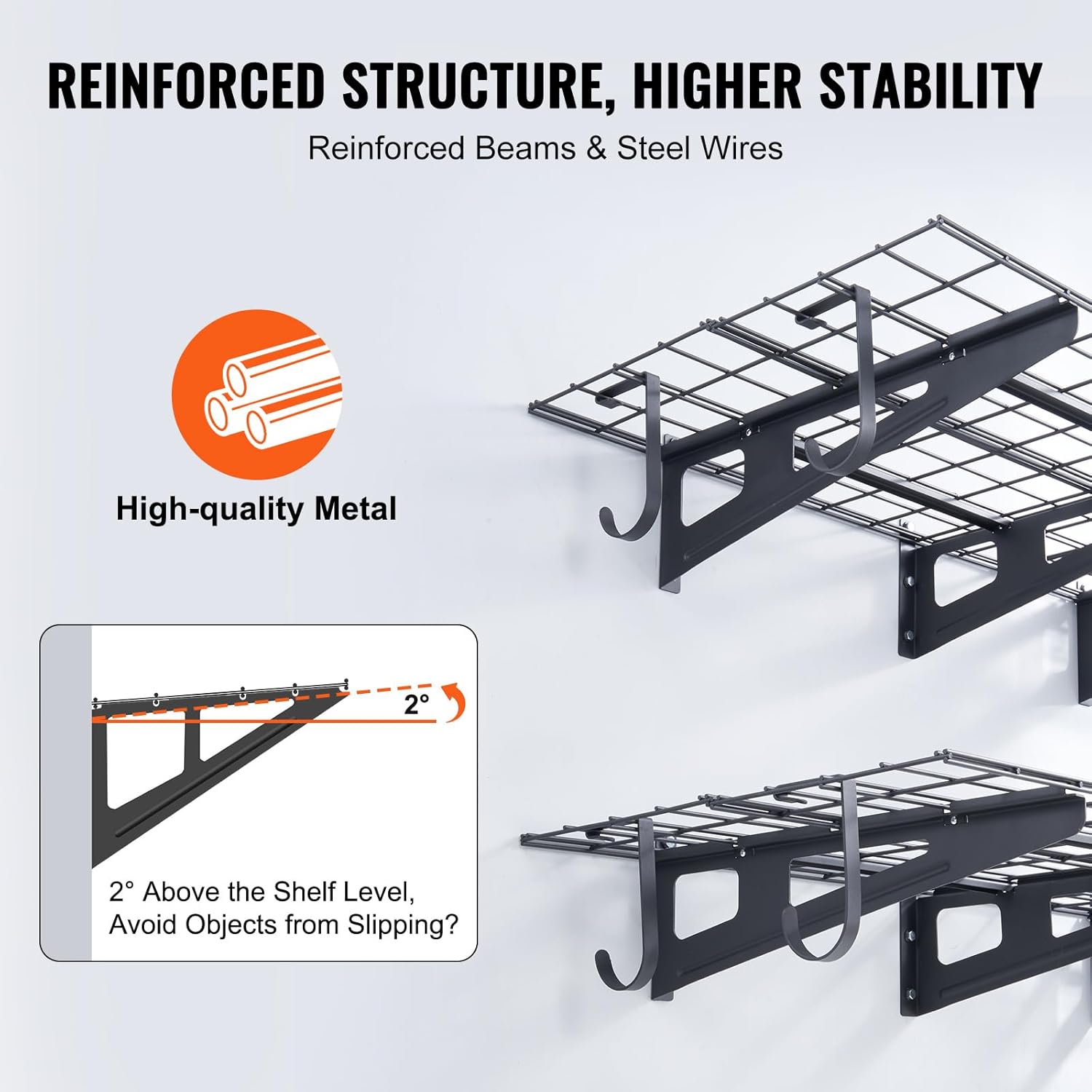 VEVOR 2 x 6 ft Garage Shelving Wall Mounted, 2 Pack Heavy Duty Wall Shelves 1000lbs Capacity, Garage Storage Rack Floating Shelves for Shop, Shed, Storage