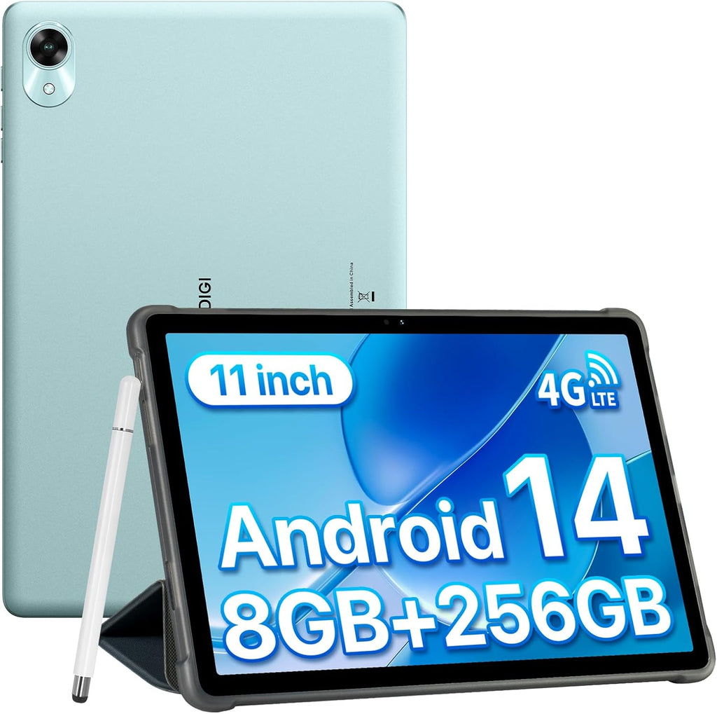 UMIDIGI G9 Tab Tablet 11 Inch,Android 14 Tablets Dual SIM Card Slot 8+256GB+1TB Expand,Android Tablets with Stylus&Case 7200mAh and 13+8MP Cameras,2024 Cellular Tablette with Face Unlock,GPS,FM(Green)