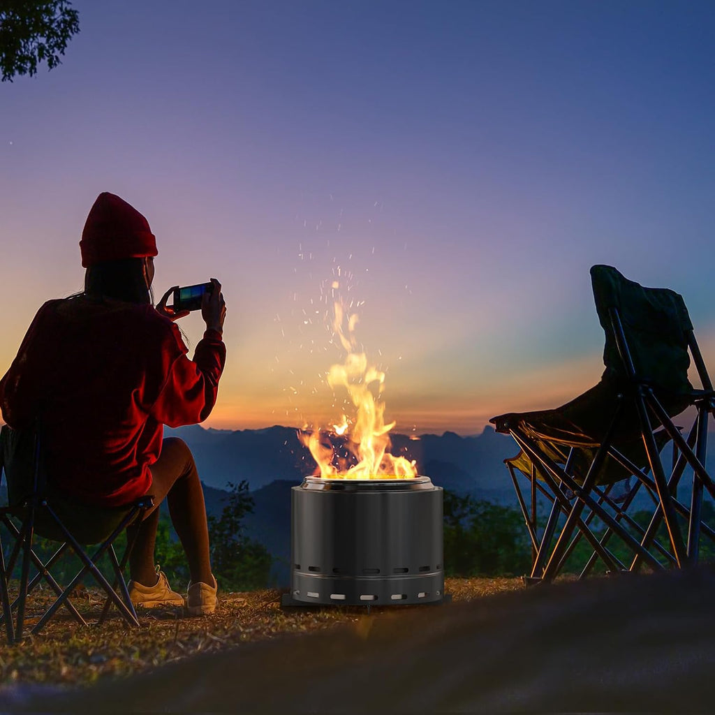 ROOMTEC 15' Smokeless Fire Pit, Portable Wood Burning Firepit with Stand and Bag, Easy Clean Bonfire with Removable Ash Pan, Low Smoke Fireplaces for Camping, Patio and Outside