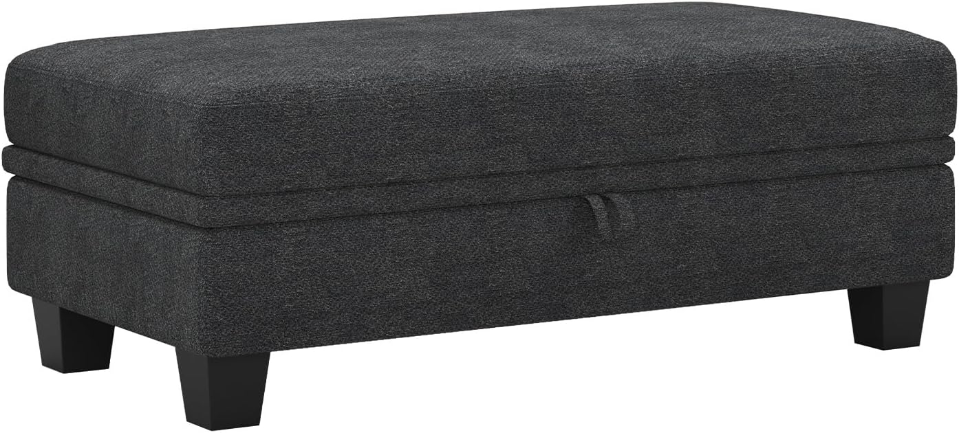 Belffin Fabric Large Ottoman with Storage for Modular Sectional Couch. Dark Grey.