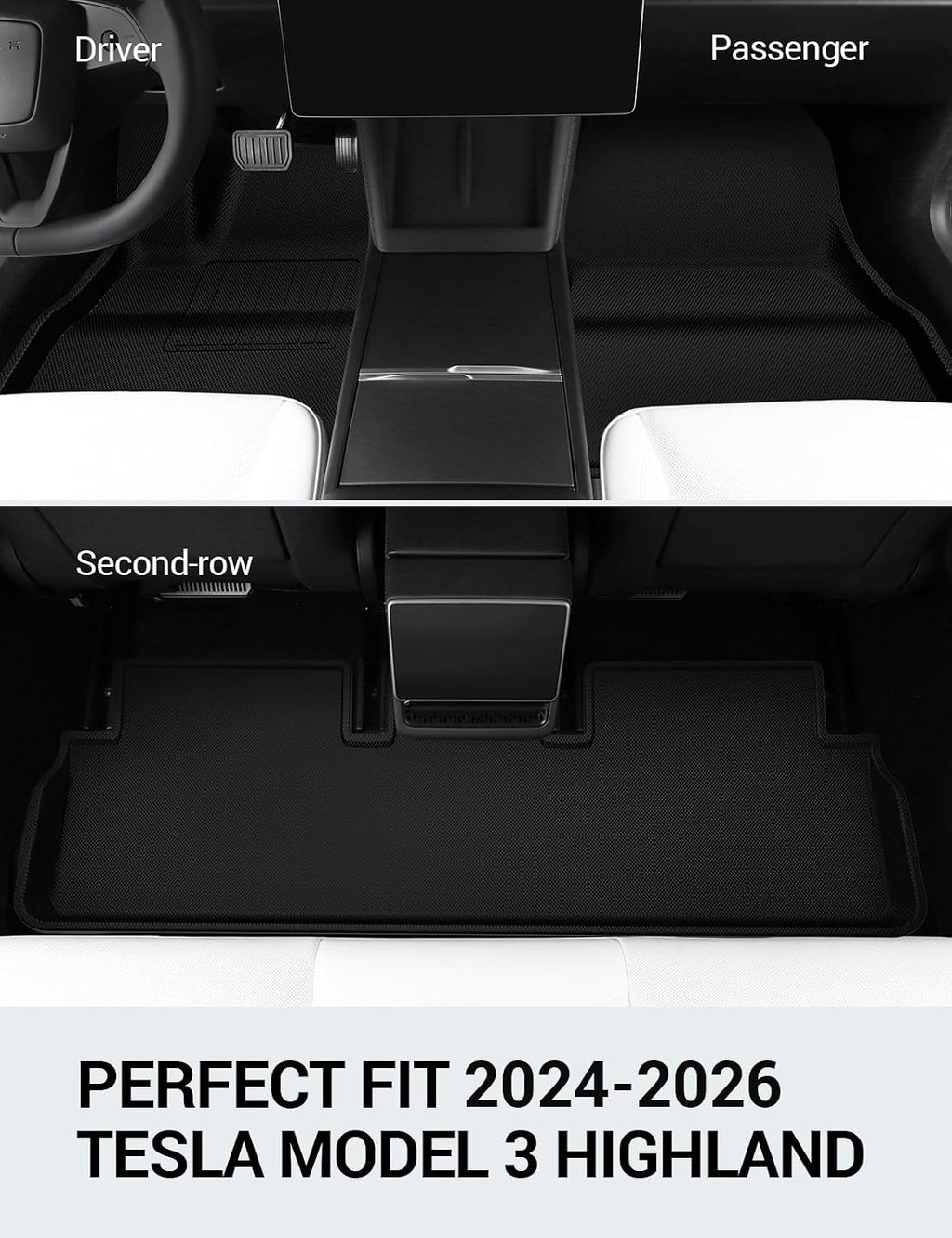 BASENOR 2026 2025 2024 6PCS Tesla Model 3 Highland Floor Mats All-Weather Car Mats Anti-Slip 3D Material Cargo Liner Trunk Mat [Proprietary Design] for Model 3 Highland Accessories