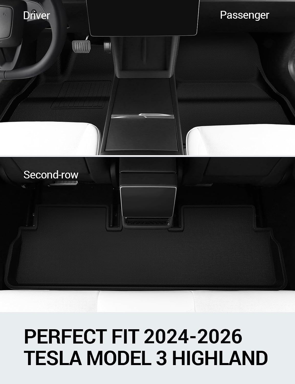 BASENOR 2026 2025 2024 6PCS Tesla Model 3 Highland Floor Mats All-Weather Car Mats Anti-Slip 3D Material Cargo Liner Trunk Mat [Proprietary Design] for Model 3 Highland Accessories