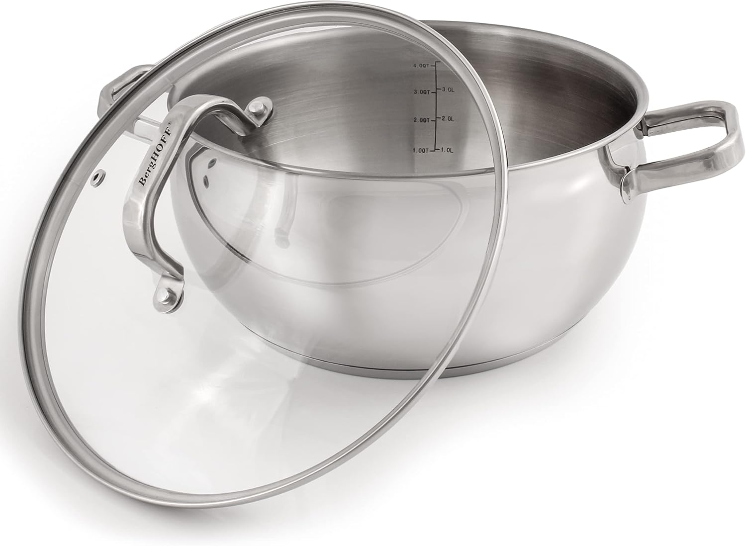 BergHOFF Belly Shape 18/10 Stainless Steel 7Pc Cookware Set, Glass Lids, Fast, Evenly Heat, Induction Cooktop Ready