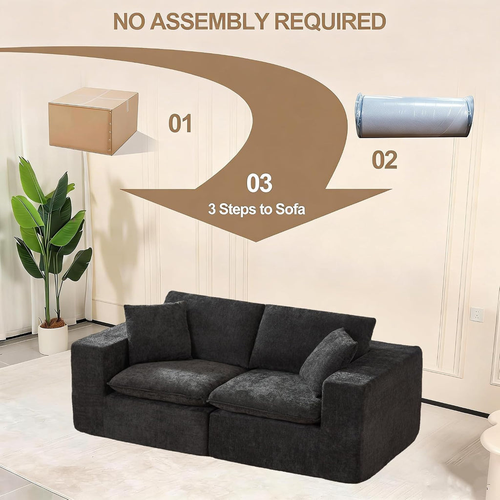 Ball & Cast Modular Loveseat Cloud Sofa,79'' Chenille Sectional Couch with Wider Armrest and Pillow,2 Seat Upholstered Convertible Comfy Love seat Chenille Sofa Couches for Living Room, Black