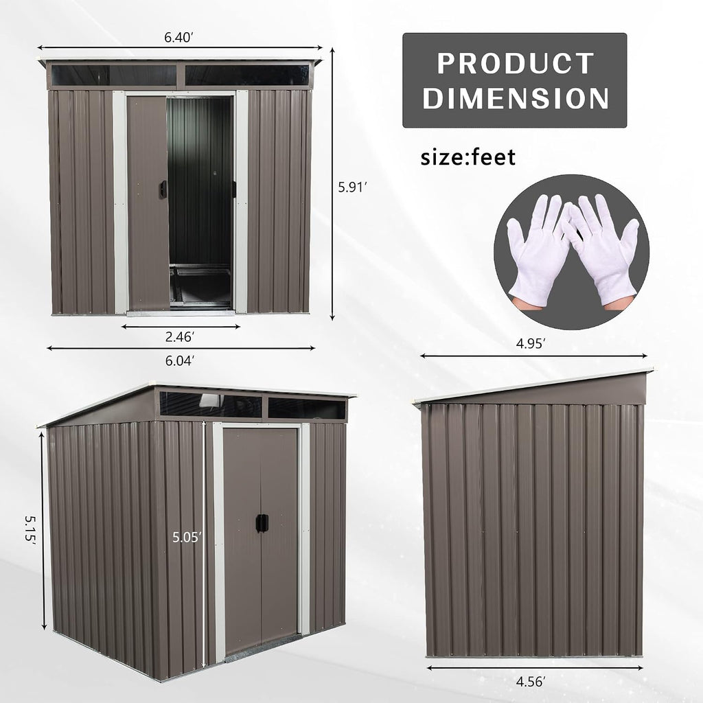 6.4 x 5ft Outdoor Storage Shed Storage Sheds Outdoor with Floor Frame & Lockable Doors,Metal Outdoor Storage Clearance for Backyard Patio Lawn (Gray)